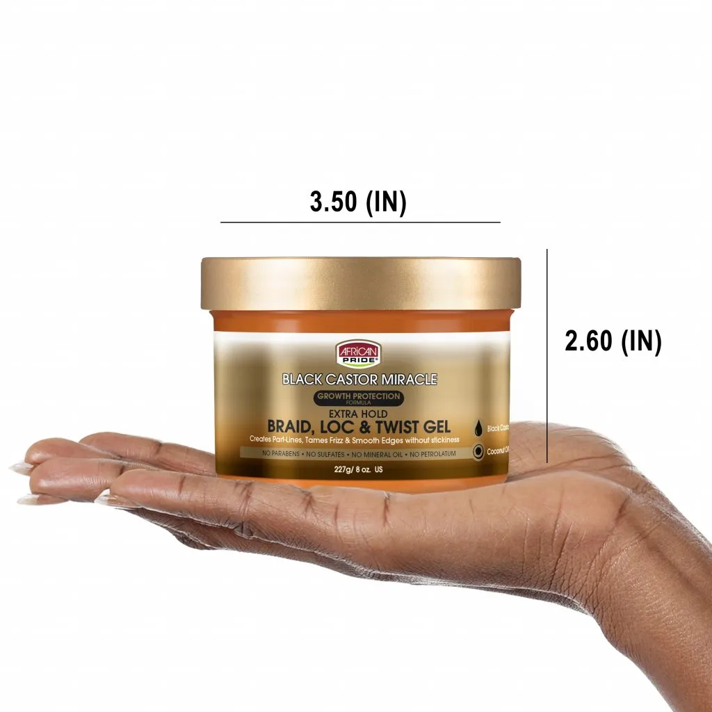African Pride Black Castor Miracle Extra Hold Braid, Loc, & Twist Gel 8oz