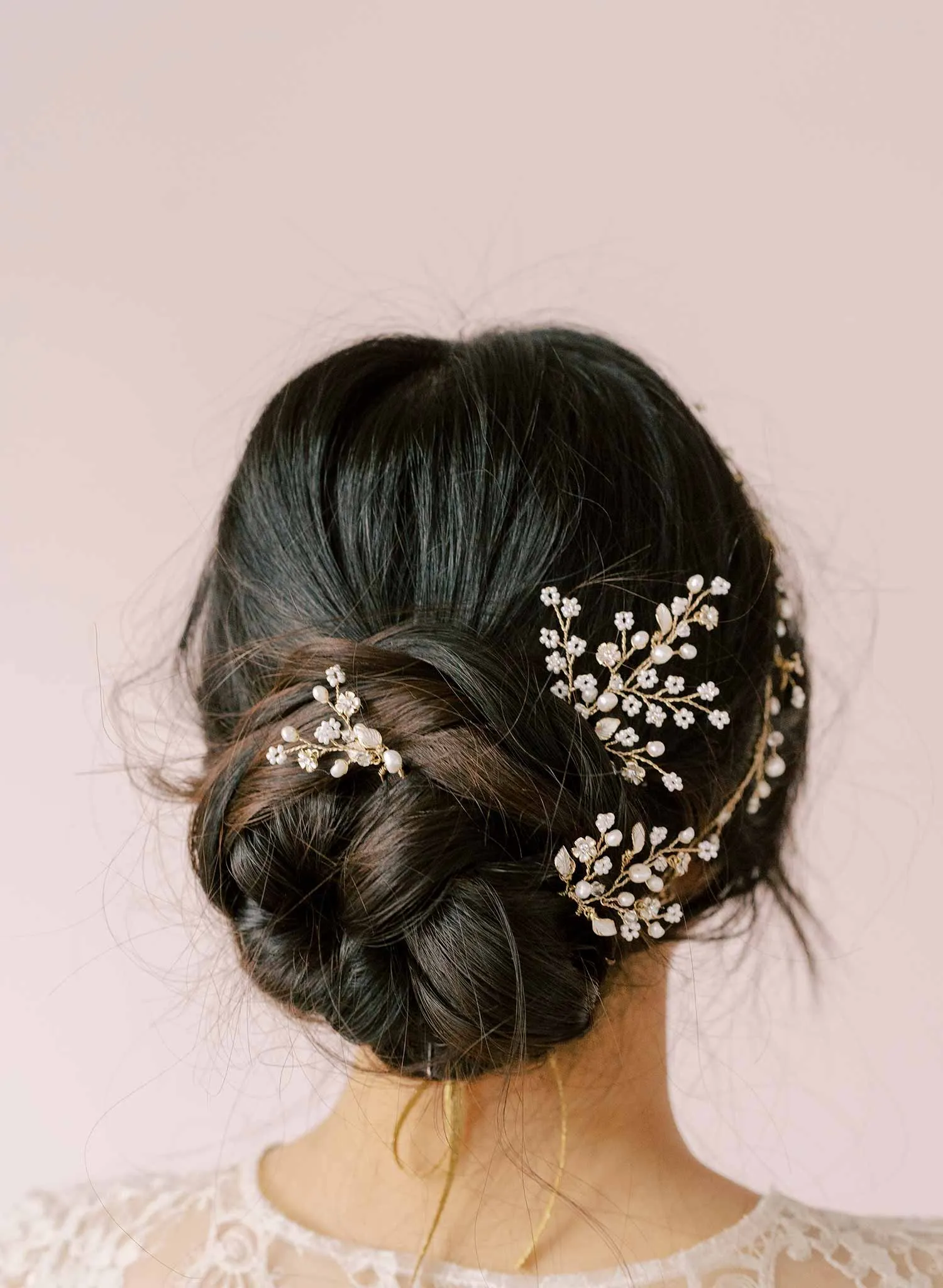 Dainty beaded fern leaf hair pin set of 3 - Style #2111