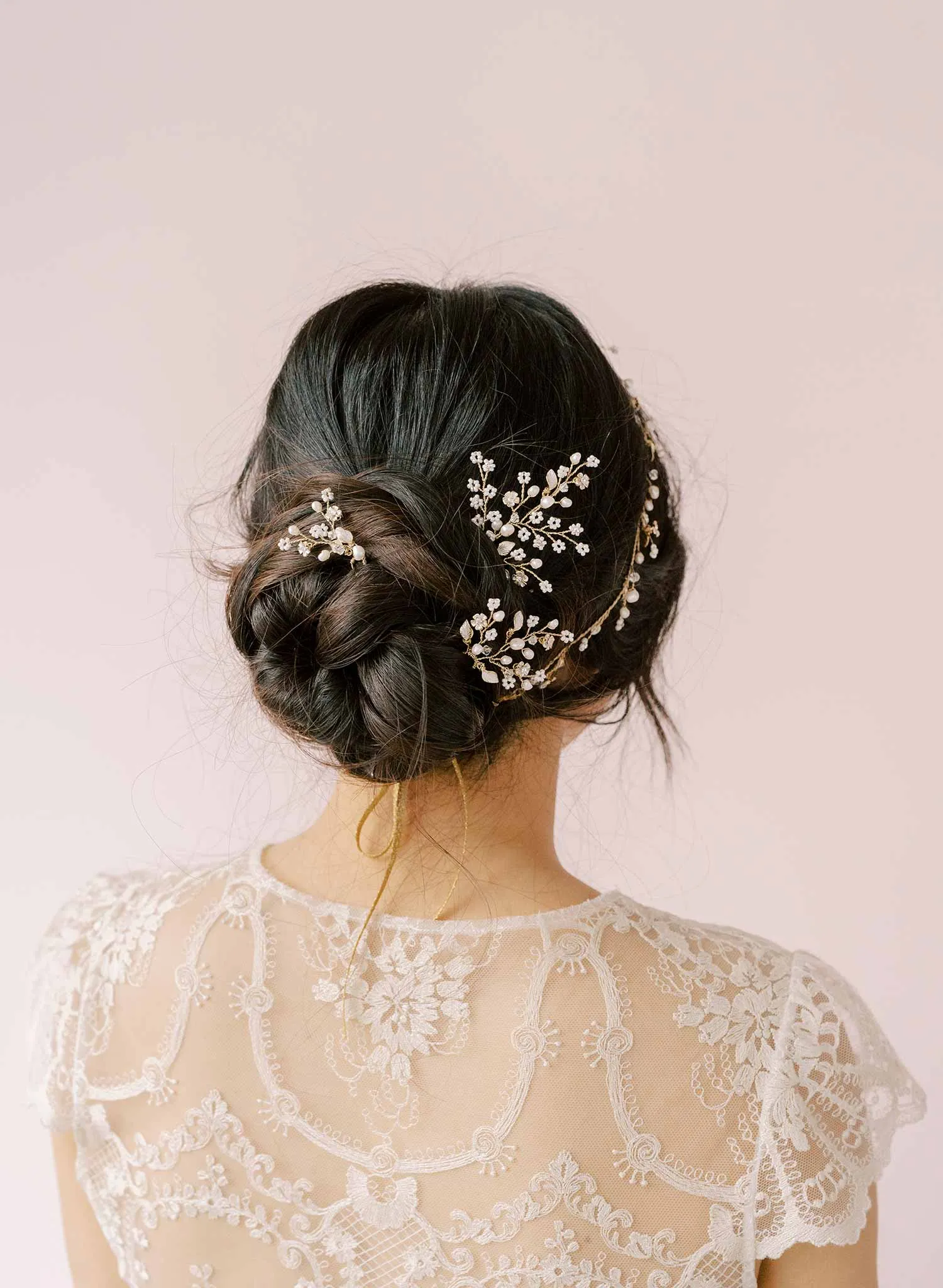 Dainty beaded fern leaf hair pin set of 3 - Style #2111