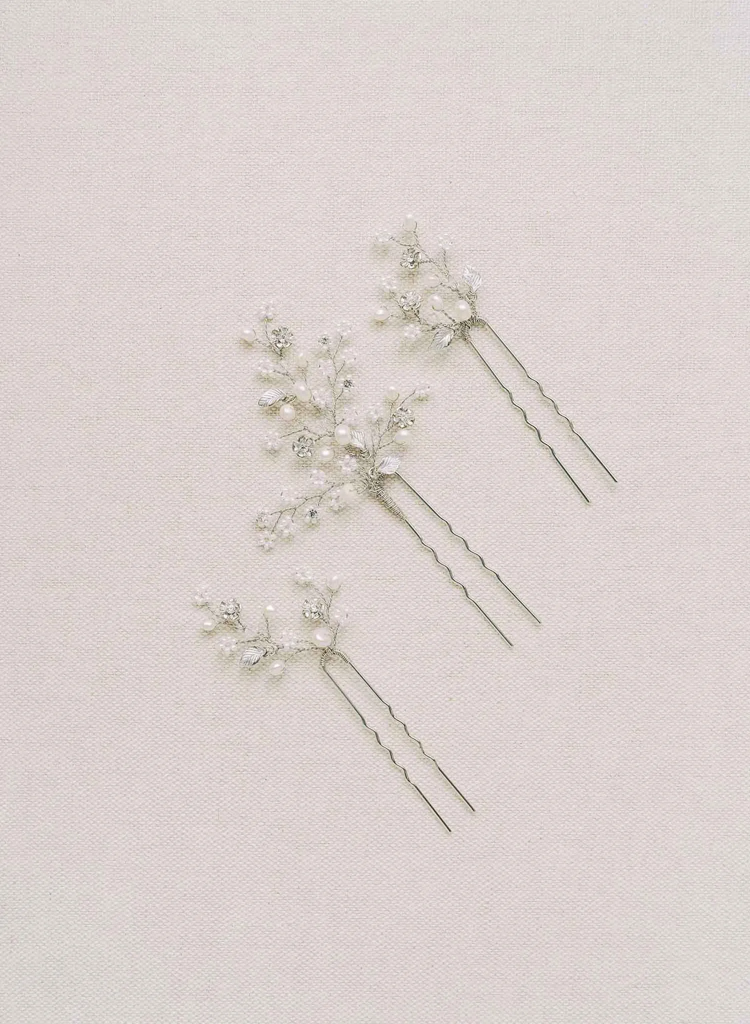 Dainty beaded fern leaf hair pin set of 3 - Style #2111