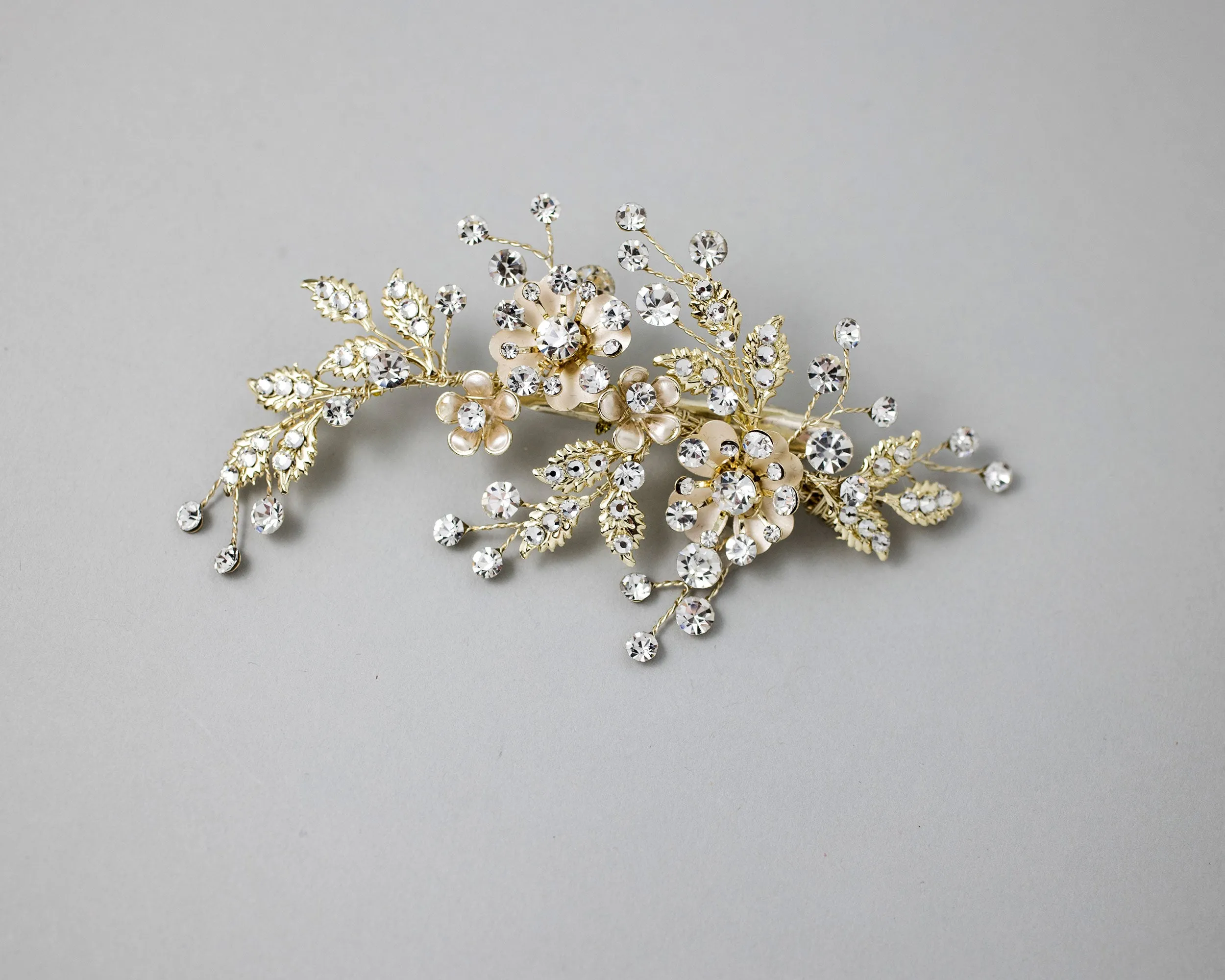 Gold Flower and Leaf Wedding Hair Clip